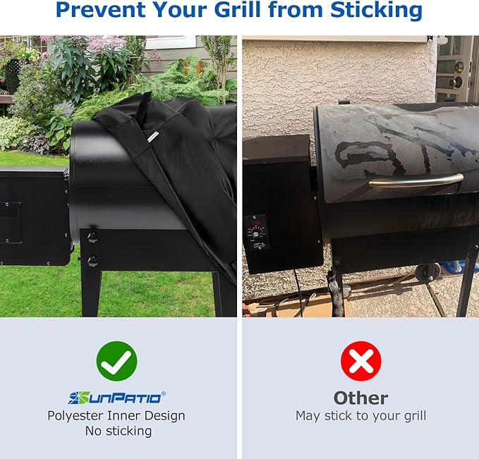 SunPatio Grill Cover for Traeger 20 Series, Heavy Duty Waterproof Wood Pellet Smoker Cover, Compatible with Junior, Tailgate & Recteq 340 Grills, All Weather Protection Full Length Barbecue Protector