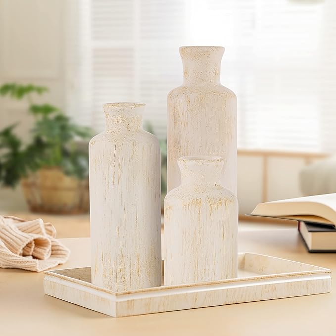 Creative Scents Rustic Luxe Vase Set - Vases for Decor, Perfect for Holding Pampas Grass, Dried/Fresh Flowers, Vases for Your Kitchen, Bedroom, Office, Living Room, Bathroom, or Shelf Decor