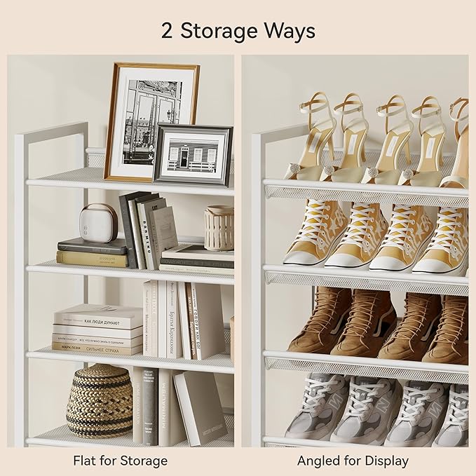Nunsino Shoe Rack,8 Tier Metal Shoe Organizer,Max Holds 40 Pairs,Heavy Duty Shoes Shelf for Garage, Entryway, Closet,White