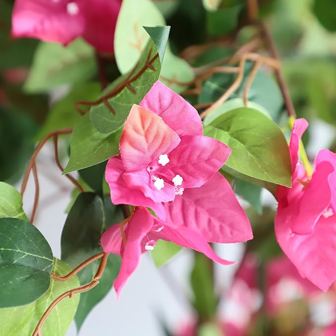 Damomo 4 Feet Artificial Bougainvillea Trees, Fake Bougainvillea Flowers Plant with Ground Spike, Outdoor Faux Azalea Blooming Plants 2 Packs for Decor Front Porch Indoor or Home Office (47 inch)