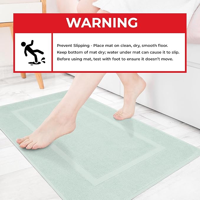 Cotton Paradise 100% Cotton Turkish Bathmat Set, Soft Absorbent Quick Dry, 2 Piece 20x34 Bathmat Floor Set, Mint Green