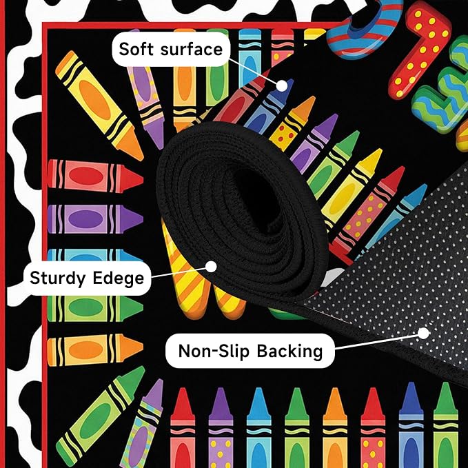 Welcome Crayon Area Rug 3'x5' Colorful Alphabet Rugs for Entryway Bedroom Living Room Nursery Playroom Classroom Home Decor Non-Slip Washable Carpet Kids Floor Mat