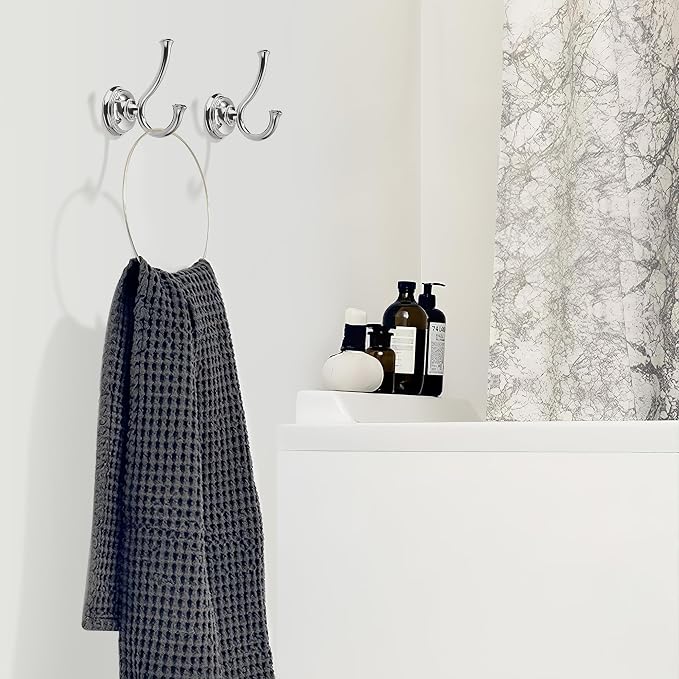 TUNNY Towel Hook Bathroom-2 Pack Polished Nickel(PVD-Nickel) Double Robe/Towel Hook Wall Mounted Hook for Bathroom Bedroom Kitchen