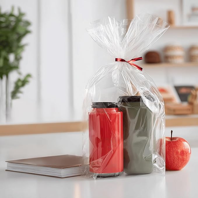 joybest 100pcs Cellophane Gift Wrapping Bags 3 Sizes Clear Plastic Packaging Bags 10x14 12x16 24x30 Large Cellophane Wrap for Gift Baskets with Twist Ties