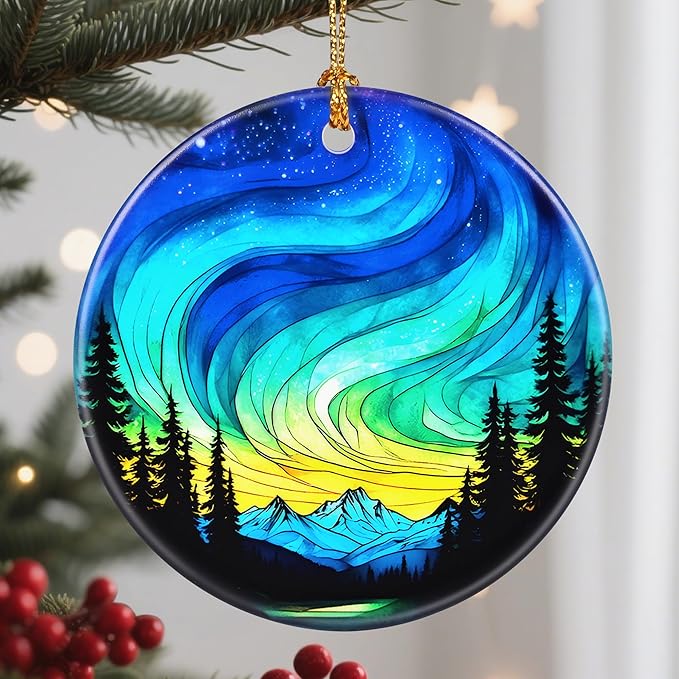 Christmas Ornaments, 2.8 Inch Ceramic Hanging Ornament, Christmas Tree Ornaments, Xmas Decorations, Holiday Decorations, Holiday Party Gifts, and Xmas Gift Ideas - Northern Lights