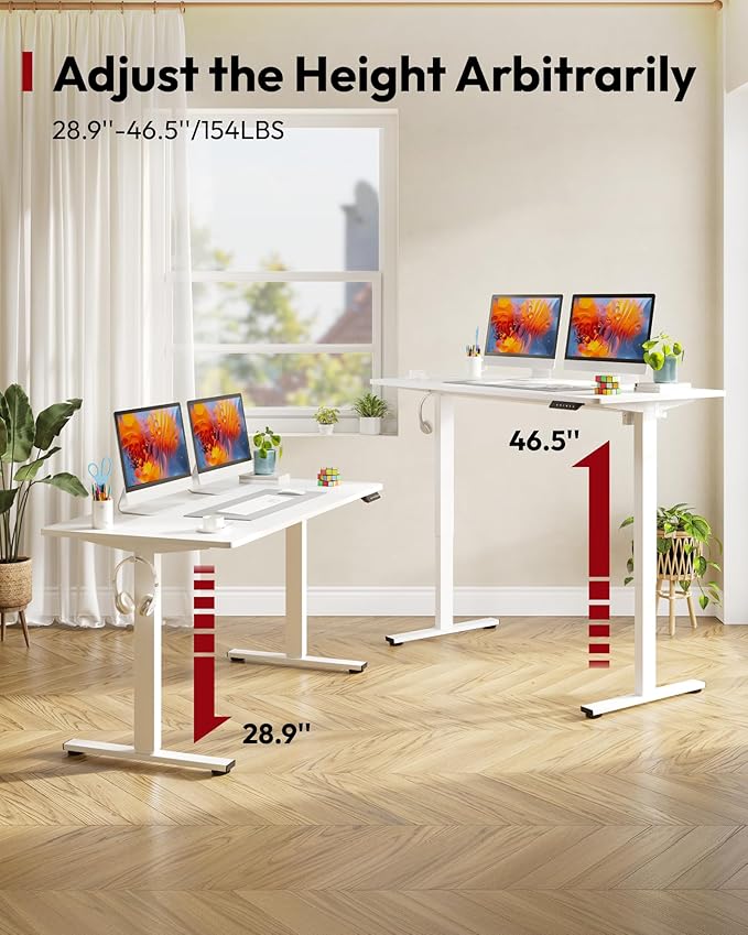 SANODESK Electric Standing Desk 48 x 30 Inches Whole-Piece Desktop Height Adjustable Stand Up Desk w/6-Button Controller Ergonomic Computer Desk for Home Office, White Frame + White Tabletop