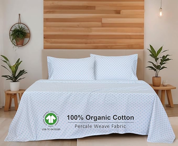 RUVANTI 100% Organic Cotton Sheets Twin XL, Percale Weave, GOTS Certified, 3-Piece Set, Deep Pocket 15", Crisp & Breathable, Soft Durable Bedding, Sábanas Algodón Orgánico – Circle Imprint