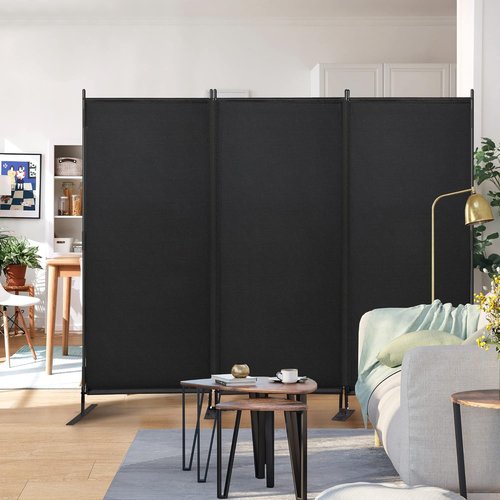 JAXPETY Room Divider - 6Ft Privacy Screen | Flexible Folding Partition for Office, Black 88"W x 73"H