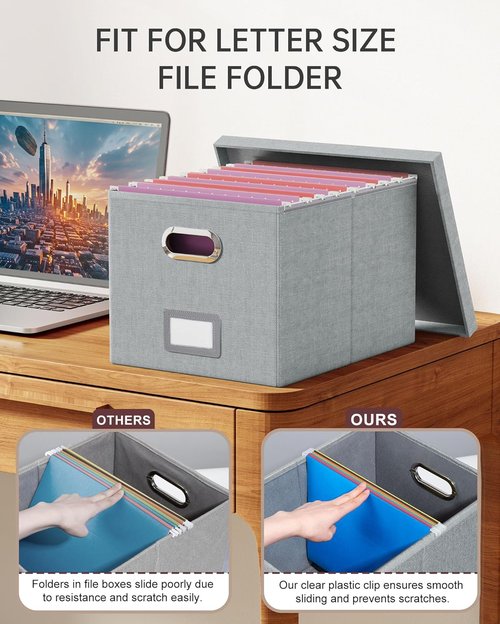 File Storage Organizer by [Brand Name] - Portable Filing Box with Lid for Letter/Legal Documents - Gray | 2 Pack