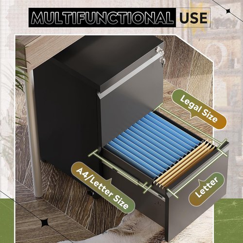 DEVAISE 2 Drawer Metal File Cabinet - Fully Assembled, Lockable, Under Desk, Black | Fits Letter/Legal/A4 Files