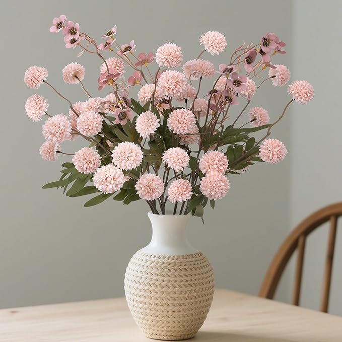 8PCS Pink Fake Flowers Artificial Chrysanthemum Faux Mums Matching 2PCS Rose Red Daisy Faux Flowers for Vase Fall Long Stems Flower Silk Flower for Home Decor Wedding Decor (20.5In,No Vase)
