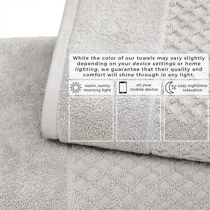 Great Bay Home Bath Towels - 100% Cotton 6 Piece Bath Sheet Set - Diamond Waffle Weave - Absorbent, Durable, Quick-Dry Towels for Bathroom (Light Grey)
