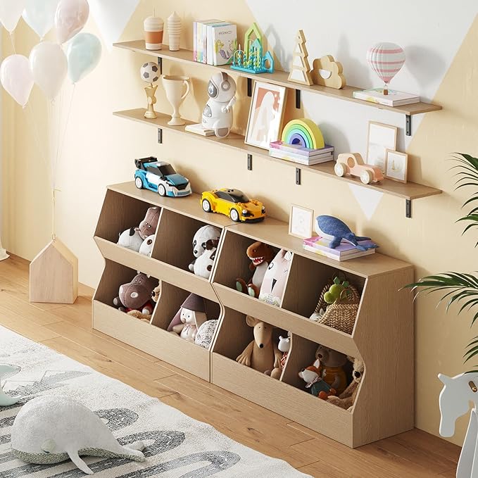 DINZI LVJ Kids Bookshelf, Toy Storage Organizer, Wooden Toy Storage Cabinet, 4 Cubby Children Bookcase, 39.4" L Toddler Book Shelf for Bedroom, Nursery, Hallway, School, Natural