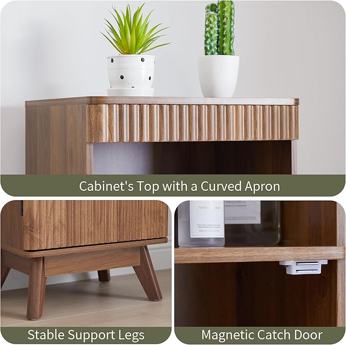 Bifins 68" Tall Bathroom Storage Cabinet,Narrow Fluted Tower Cabinet with Door and Shelves,Slim Space Saving Storage Unit for Bathroom Kitchen Living Room (Walnut, 11.8" D x 15.75" W x 68" H)