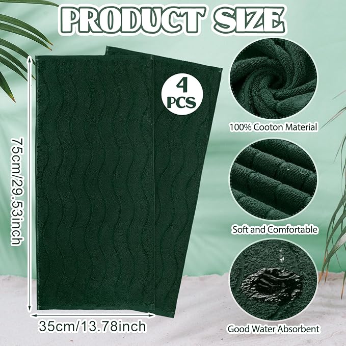 VitalCozy 4 Pcs Green Hand Towels for Bathroom Dark Green Irish Hand Towels Set 14x29 Inch 100% Cotton Soft Absorbent Decorative for Bathroom Kitchen