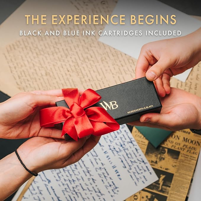 Wordsworth and Black Fountain Pen Mini EDC: Luxury Bronze Heavy Pocket Pen, Medium Nib, 6 Ink Cartridges, Ink Converter, Travel Refillable Writing Pen Gift Set, Men & Women