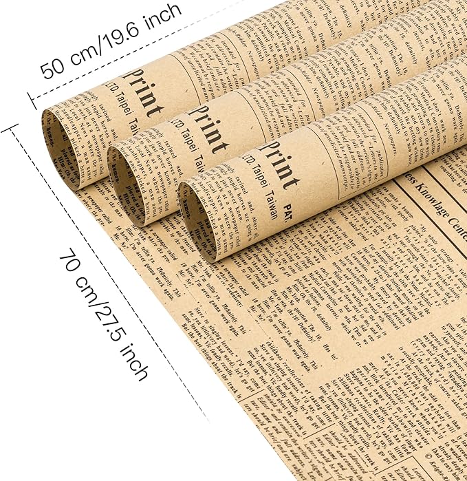 WRAPAHOLIC 20 Sheets Kraft Flower Wrapping Paper - 19.6 x 27.5 inch Retro Black Lettering Floral Bouquet Wrapping, Florist Supplies Packaging Paper for Wedding Birthday Gift DIY