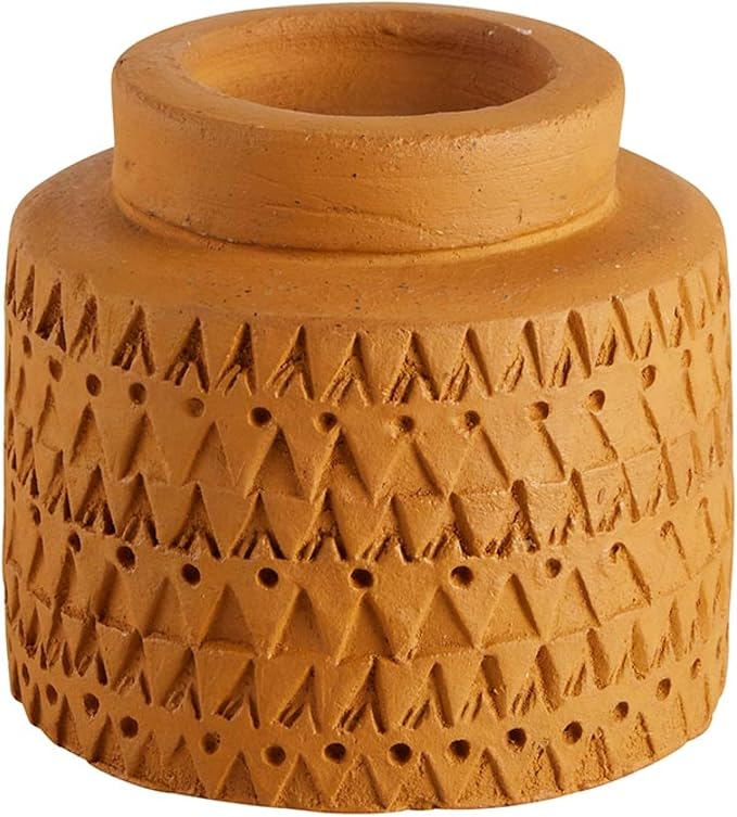 47th & Main Votive Candleholder Large Boho Terra Cotta Candle Holder, 3.5" Tall, Tall Disk