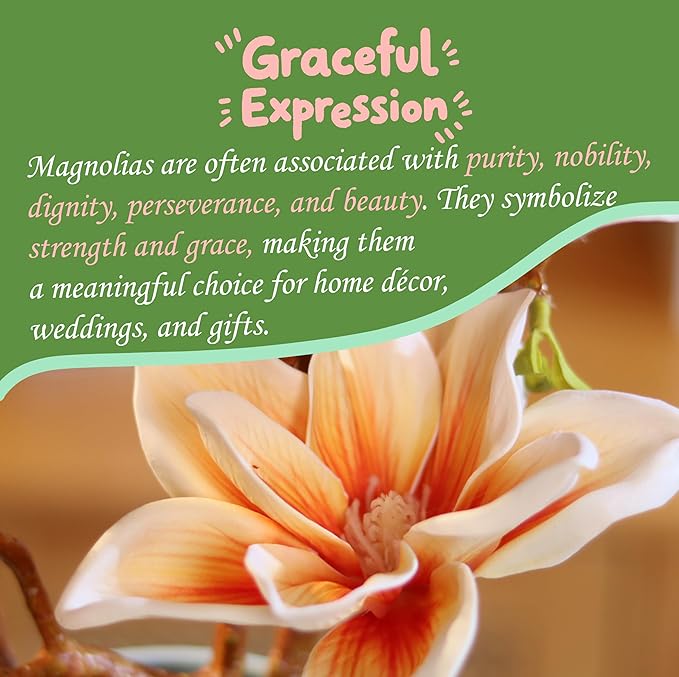 3pcs Artificial Magnolia Flower Branches, 31 Inch Long Stem Faux Floral, Premium Faux Bloom for Home Decor, Centerpieces, and Wedding Arrangements, Champagne