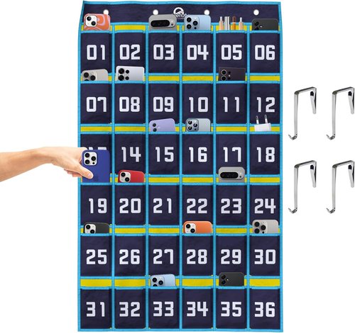 PrimeRiver Classroom Pocket Chart Organizer - Cell Phone & Calculator Storage with 36 Numbered Slots