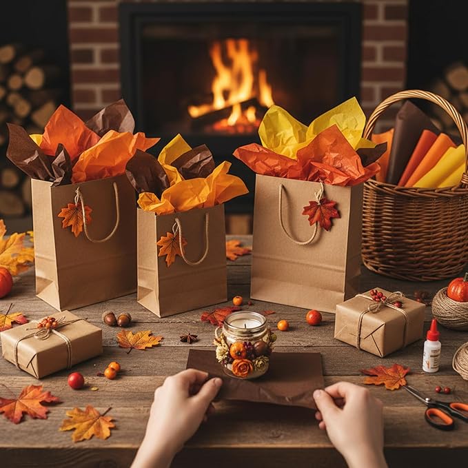 Qilery 500 Sheets Thanksgiving Orange Brown Tissue Paper Bulk Fall Yellow Colored Wrapping Tissue Sheets for Gift Bags 15 x 20 Inch Acid Free Decoupage Paper for Friendsgiving Harvest DIY Craft