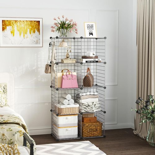 C&AHOME Wire Cube Storage - 8-Cube Organizer with Modular Metal Grids | Ideal for Home & Office, Silver Gray, 24.8" L x 12.4" W x 48.4" H