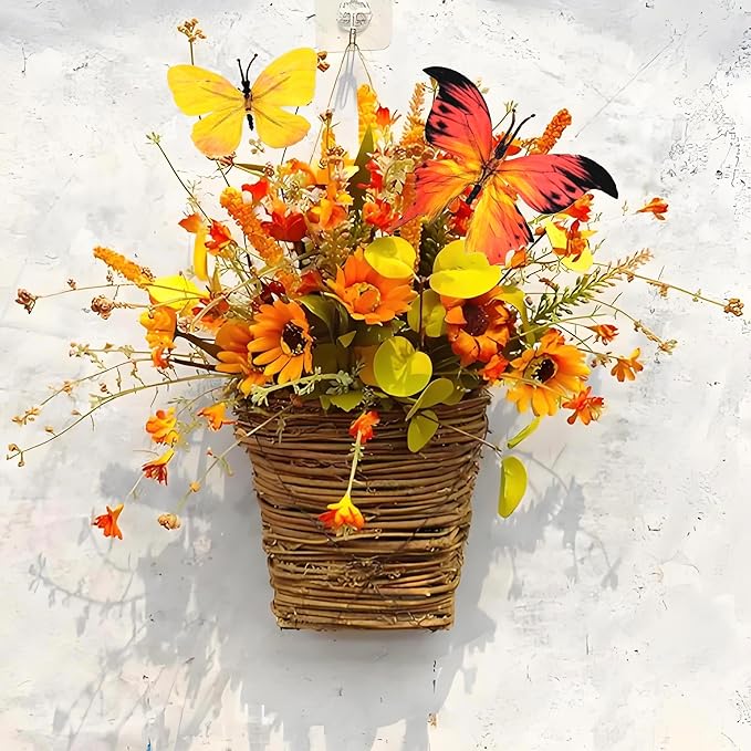 12 PCS Artificial Fabric Butterflies, 2 Sizes Reusable Butterly Crafts Decor, DIY 3D Butterfly Decorations for Fake Flowers Floral Nursery Wedding Tea Party Birthday Easter Spring. (Orange Large)