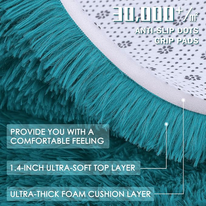 OLANLY 5x7 Machine Washable Large Area Rugs for Living Room, Bedroom, Soft Fluffy Shaggy Bedside Rug, Indoor Floor Carpet for Kids Girls and Boys, Dorms, Nursery, Home Decor Aesthetic, Teal
