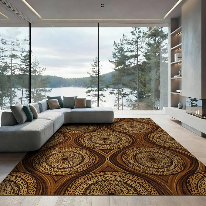 6'x9' Washable Abstract Geometric Area Rug, Orange Non-Shedding Pet Friendly Room Rug for Queen Size Bedroom, Under Bed, Master Suite, Foldable Easy Care Carpet | Ref:2229844