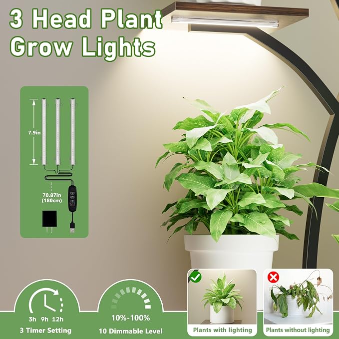 Plant Stand Indoor with Grow Light, 55'' Corner Plant Stands for Indoor Plants, 7 Tiered Indoor Plant Shelf, Flower-Shaped Plant Rack, Metal Display Shelves for Living Room Patio Balcony Decor Black