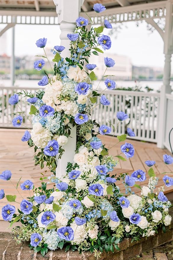 6PCS Poppy Artificial Flowers Silk Flowers 32in Artificial Poppies Royal Blue Flowers for Wedding Home Party Table Centerpiece Arrangement Decoration (Royal Blue)