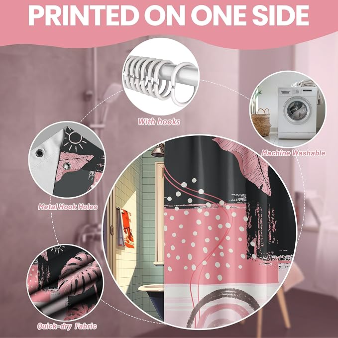 Extra Long Shower Curtain 96 Inchs Extra Tall Pink and Gray XL Mid Century Modern Boho Abstract Shower Curtains for Large Bathroom Decor Sets, Waterproof Cloth Fabric with Hooks, 70 x 96 Inch