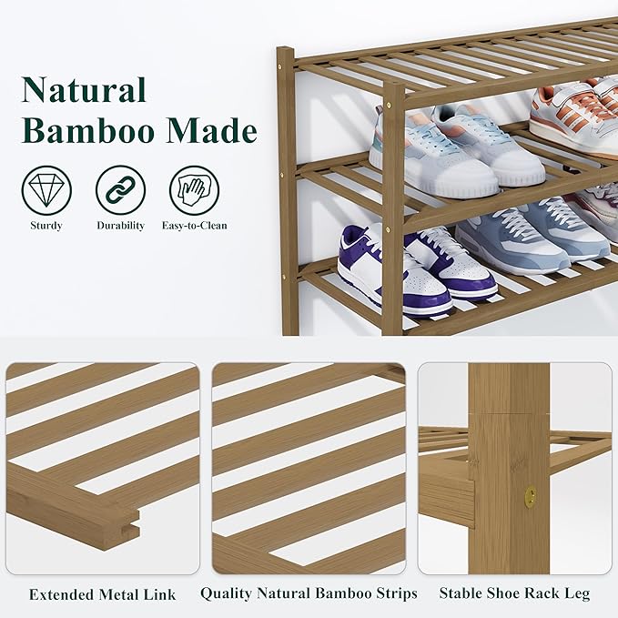 Smiry Shoe Rack, 6 Tier Thick Bamboo Shoe Organizer, Stackable Free Standing Wooden Shoe Storage Shelf for Closet, Entryway, Front Door Entrance, Walnut