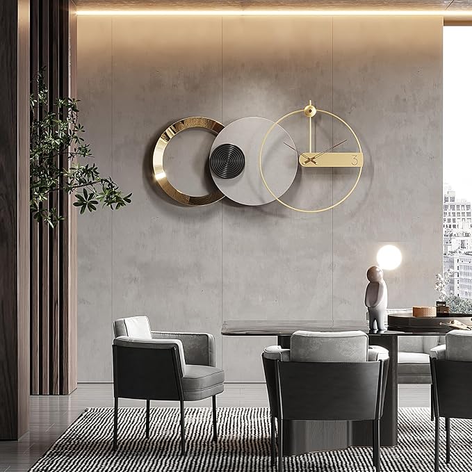 Oversized Wall Clock for Living Room,Large Modern Nordic Metal,Silent Movement Wall Clocks Battery Operated, Mid-Century Modern Home Decoration for Bedroom Living Room Office,47" X 25"