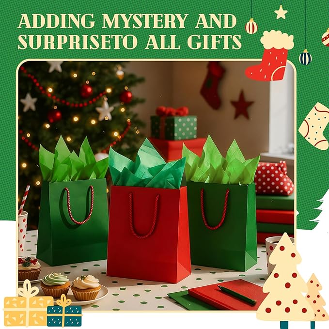 Qilery 500 Sheets Christmas Green Tissue Paper Bulk for Gift Bags 20 x 30 Inch Acid Free Wrapping Paper Sheets for Christmas Decoration DIY Crafts, Packing Supplies for Moving, Wedding Party