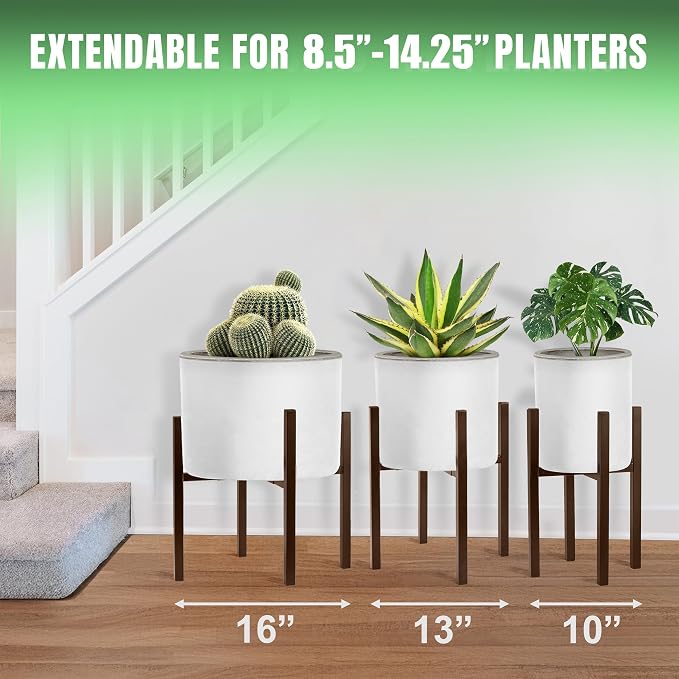 Sorbus Adjustable Metal Plant Stand – Mid Century Style Flower Pot Holder, 10 to 16 Inches Planter Stand for Modern Home Décor, Houseplants – Plant & Pot NOT INCLUDED (Brown, 2 Pack)