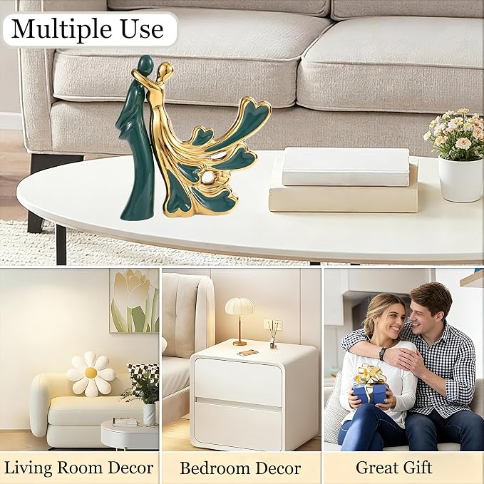 Couple Statue - Abstract Ceramic Dancing Couple Figurine, Romantic Love Statue for Modern Home Decor, Living Room, Bedroom, Shelf, Office, Perfect Wedding, Anniversary & Housewarming Gift(Lovers)