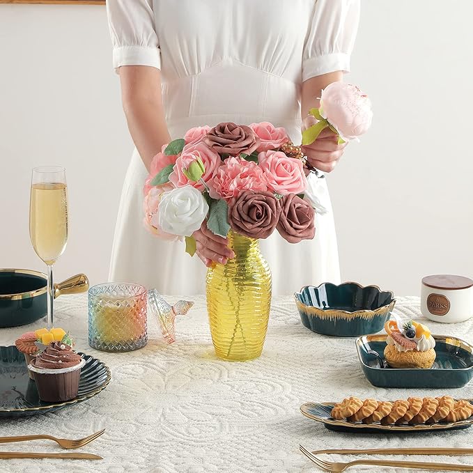 Artificial Flowers Combo, Fake Flowers for DIY Tables Centerpieces Baby Shower Bridal Shower Wedding Bouquet Arrangements Party Candle Holder Cake Decor Flower Home Decorations