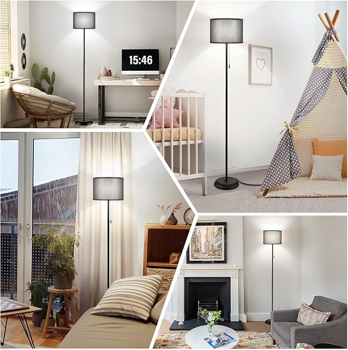 FOLKSMATE Floor Lamp for Living Room, LED Modern Simple Standing Lamp, Black Tall Lamps for Bedroom, Living Room, Office, Kids Room and Reading, Minimalist Pole Lamp with Shade, Without Bulb