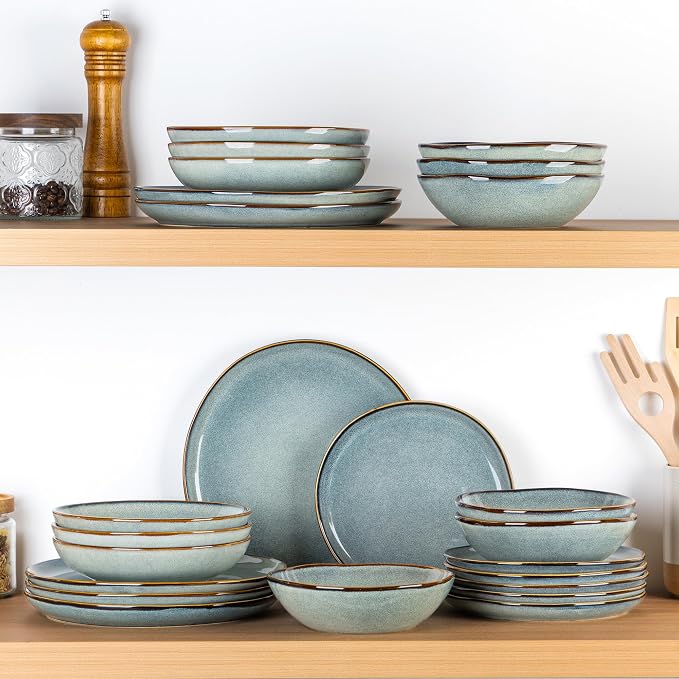 AmorArc Ceramic Dinnerware Sets,Handmade Reactive Glaze Stoneware Plates and Bowls Sets,Highly Scratch Resistant | Dishwasher & Microwave Safe Dishes Set,Service for 6 (24pc)