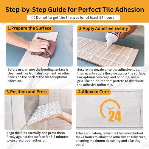 Regine Switzerland Heavy Duty Tile Adhesive - Strong Bonding Glue for Ceramic, Porcelain & Stone - 10.5oz Easy Squeeze Application