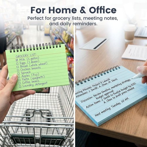Koogel 500PCS Colored Index Cards - 3x5 Lined Flashcards with Rings | Perfect for School & Study