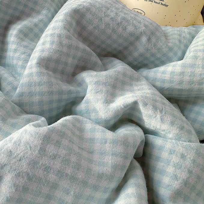 LifeTB Blue Gingham Duvet Cover Twin 3 Pieces Blue Plaid Comforter Cover with Chic White Lace Soft Microfiber Checkered Grid Duvet Cover with 2 Pillowcases Breathable Gingham Plaid Bedding Set