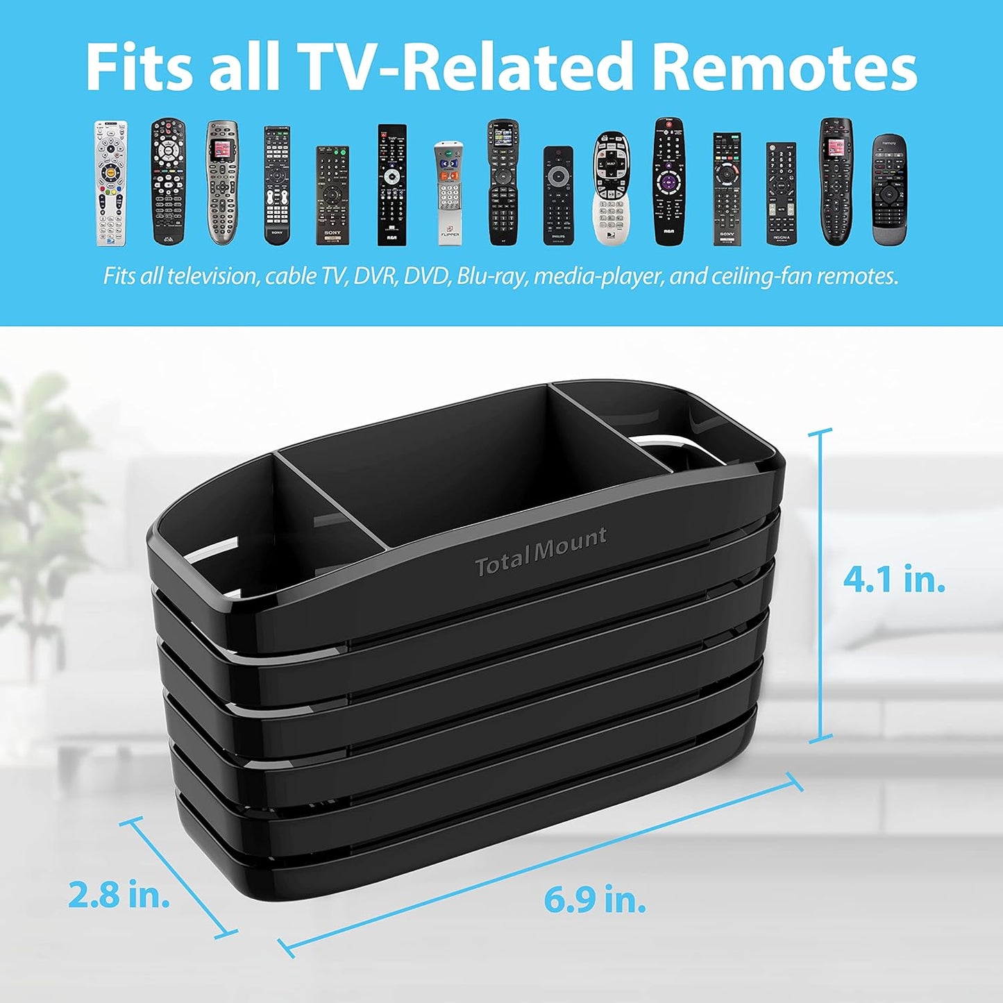 TotalMount Remote Control Holder - Premium Quality & Extra Stability for TV, Bed, or Table | Large - Fits Four Remotes, Black