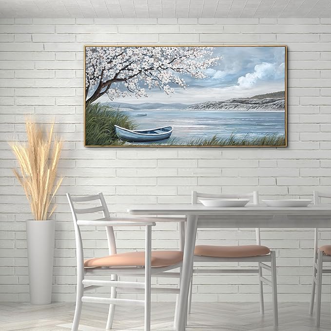KLAKLA Large Canvas Art Plum Blossom Lake White Wall Decor Living Room Bedroom Picture Over Bed Framed Artwork for Wall Modern Canvas Paintings Office 24x48 Inches