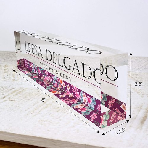 Artblox Personalized Desk Name Plate - Wild Flowers Design on Clear Acrylic Glass | Customizable for Teachers, PhD, Military
