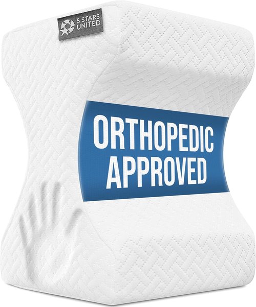 5 Stars United Knee Pillow for Side Sleepers - Memory Foam Cushion for Hip Pain Relief | White
