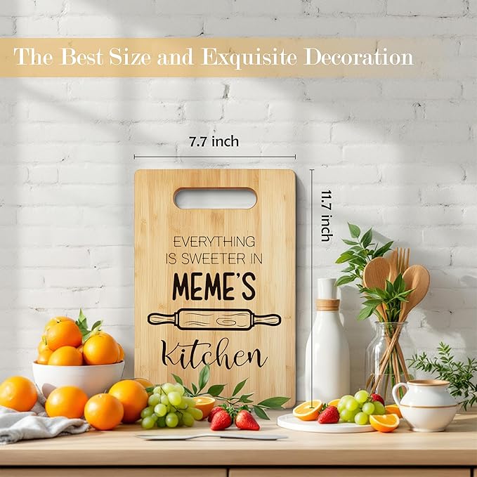 Meme Cutting Board, Grandma Cutting Board Gifts For Meme, Mother's Day Kitchen Gifts for Mom from Daughters Sons Kids, Best Grandma Gifts, Meme Decorative Bamboo Chopping Board For Kitchen