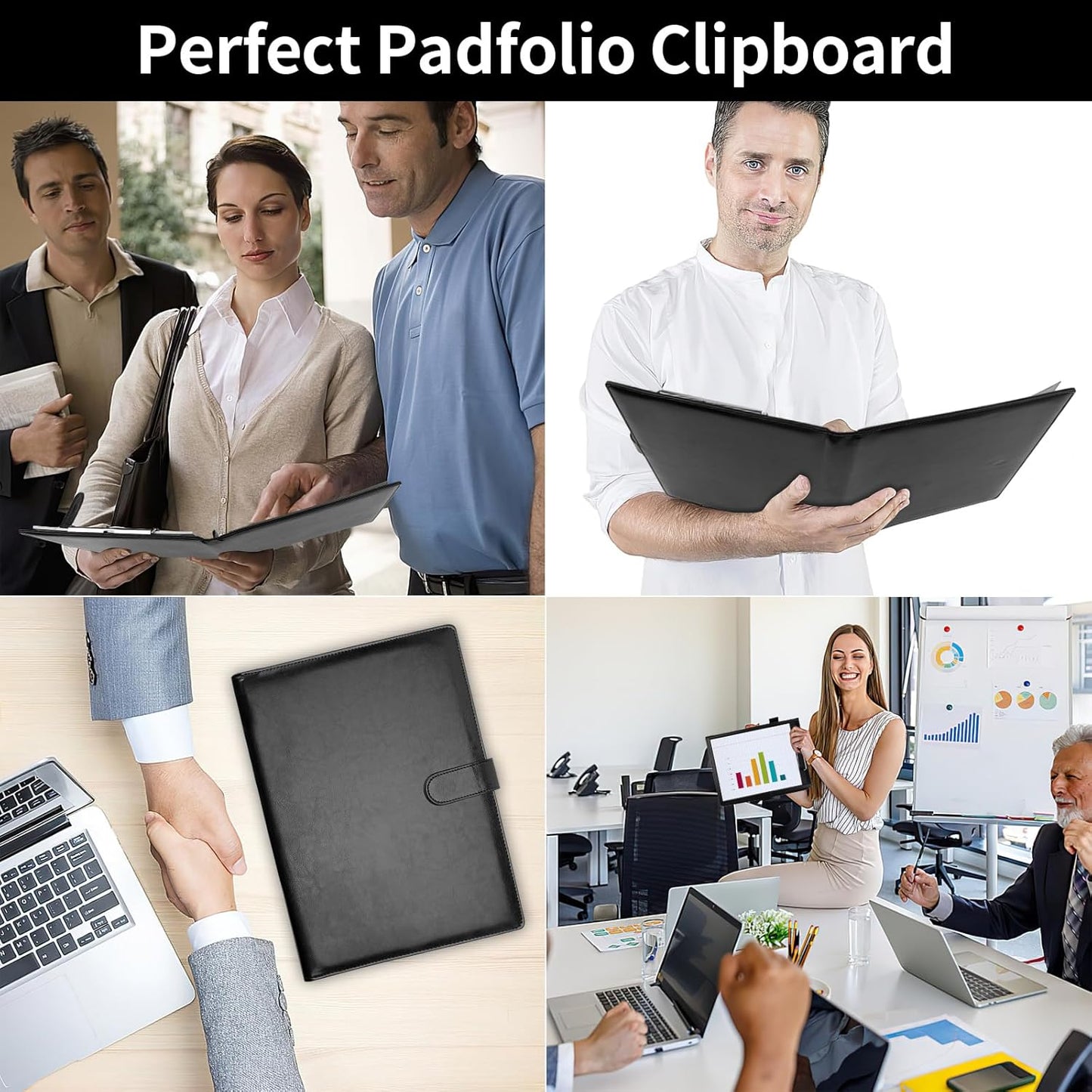 Skiennix Professional Padfolio - Faux Leather Portfolio with Clipboard | A4 Letter Size Organizer in Black
