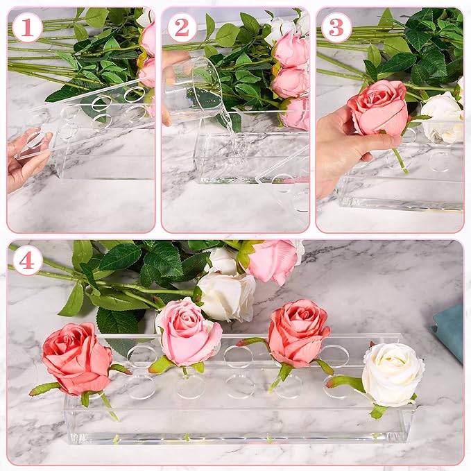 2 Pieces Acrylic Flower Vase Rectangular - Clear Floral Centerpiece for Dining Table Each 14 Inches, Connect to Form 28 Inches Long Rectangle Acrylic Vase for Home Wedding Dining Table Decor